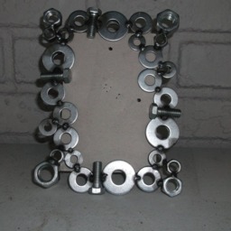 Recycled Metal Picture Frame Nuts & Bolts, 4x6, Handmade - thumbnail 4