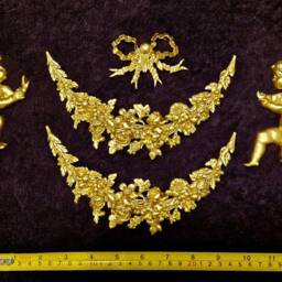 Large Ornate Applique Cherubs Floral Gilt White French Style Decorative Wall Furniture Onlay Moulding Pediment Plastic Decoration - thumbnail 3