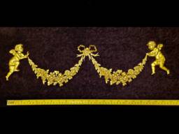 Large Ornate Applique Cherubs Floral Gilt White French Style Decorative Wall Furniture Onlay Moulding Pediment Plastic Decoration - thumbnail 1