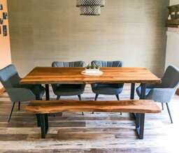 Live Edge Walnut Dining Table , Rustic Farmhouse Solid Wood With Custom Options - thumbnail 1