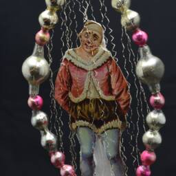Vintage Christmas Ornament With Dresden Trims, Victorian Die Cuts & Mercury Glass Beads - thumbnail 3