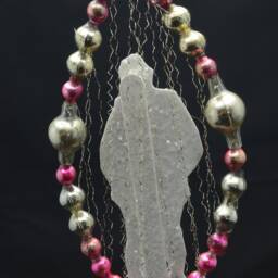 Vintage Christmas Ornament With Dresden Trims, Victorian Die Cuts & Mercury Glass Beads - thumbnail 4