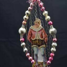 Vintage Christmas Ornament With Dresden Trims, Victorian Die Cuts & Mercury Glass Beads - thumbnail 2