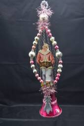 Vintage Christmas Ornament With Dresden Trims, Victorian Die Cuts & Mercury Glass Beads