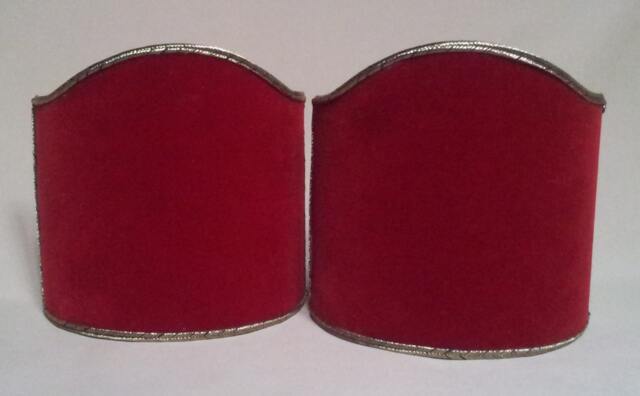 Pair Of Clip-On Shield Shades Red Velvet Rubelli Fabric Mini Lampshade - Handmade in Italy - image 1