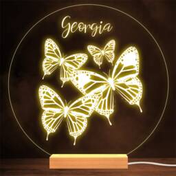 Butterflies Round Name Personalised Gift Lamp Night Light - thumbnail 1