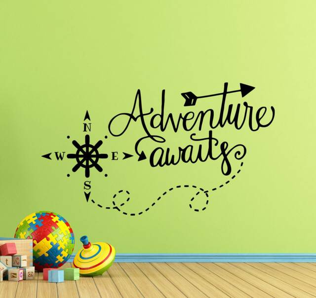Adventure Awaits Decal Arrow Compass Rose Kids Room Poster Quote Wall Vinyl Sticker Playroom Decor Nursery Art Print 837 - image 1