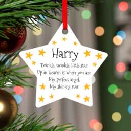 Angel Star Christmas Memorial Decoration - Personalised Remembrance Ornament Remembering A Loved One Baby Loss With Red Bag - thumbnail 2