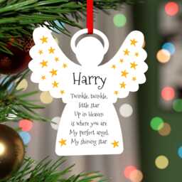 Angel Star Christmas Memorial Decoration - Personalised Remembrance Ornament Remembering A Loved One Baby Loss With Red Bag - thumbnail 1