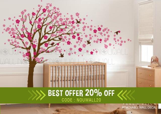 Removable Pink Cherry Blossom Tree Wall Decal Children Sticker Nursery Decals -Wall Decor Wallpaper - image 1
