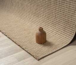 Ribbed Jute Area Rug, Beige Scandinavian Farmhouse Custom Size - thumbnail 1