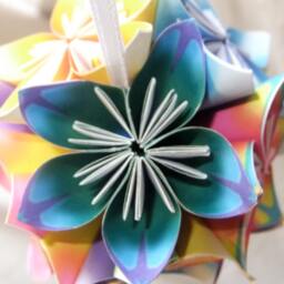Christmas Tree Origami Ornament in Tie Dye Papers - thumbnail 2