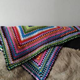 Granny Square Crochet Scrapghan Lapghan Throw Blanket Shawl Wrap - thumbnail 2
