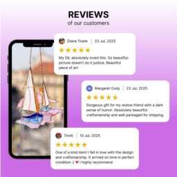 Pink Stain Glass Suncatcher Boat Ship Home Decor Window Wall Hangings, Mothers Gift House Picture Ocean Sea - thumbnail 3
