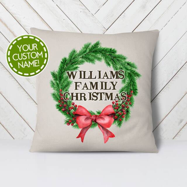 Custom Family Name Christmas Pillow - Wreath Decorative Throw 18 - image 1