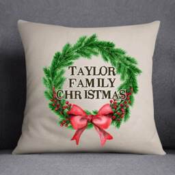 Custom Family Name Christmas Pillow - Wreath Decorative Throw 18 - thumbnail 2