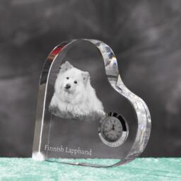 Finnish Lapphund - Crystal Clock in The Shape Of A Heart With Image Pure-Bred Dog - thumbnail 2