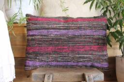 Handwoven Kilim Pillow Cover - Vintage Turkish Decor, Purple Lavender Charcoal - 16x24In - thumbnail 1