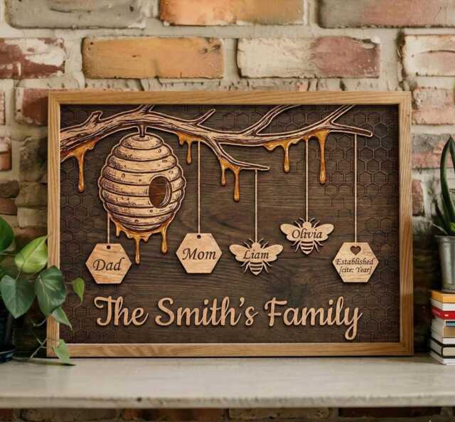 Custom Beehive Family Tree Sign Personalized Honey Bee Wall Decor With Names Wooden Anniversary Gift For Parents Home Office Art Work - image 1