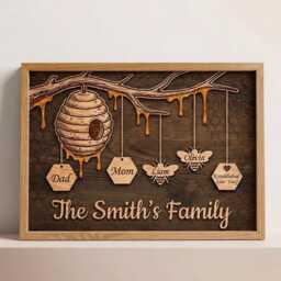 Custom Beehive Family Tree Sign Personalized Honey Bee Wall Decor With Names Wooden Anniversary Gift For Parents Home Office Art Work - thumbnail 4