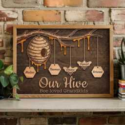 Custom Beehive Family Tree Sign Personalized Honey Bee Wall Decor With Names Wooden Anniversary Gift For Parents Home Office Art Work - thumbnail 2