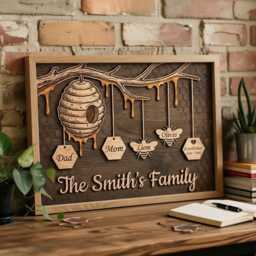 Custom Beehive Family Tree Sign Personalized Honey Bee Wall Decor With Names Wooden Anniversary Gift For Parents Home Office Art Work - thumbnail 3