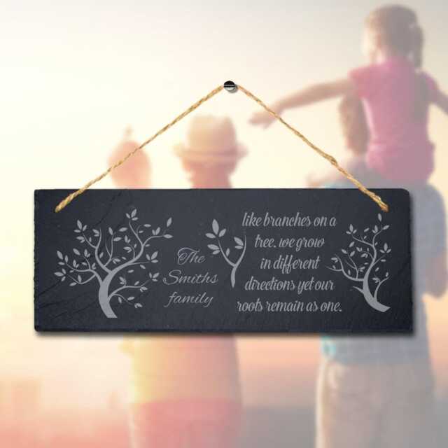 Personalised Family Name Branches Tree Grow Hanging Slate Engraved Wall Art Sign - image 1
