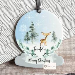 Personalised Merry Christmas Gift Snow Scene Woodland Deer Design Acrylic Snowglobe Ornament Keepsake Boy Gift Child - thumbnail 2