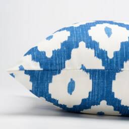 Sorrento Ikat Boudoir Cushion Cover. Modern Marine Blue & White Geometric Diamond Design, 17x12 - thumbnail 2
