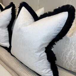 White Cushion Cover With Black Fringe Luxury Sofa Bed Decor Handmade in Uk, All Sizes Available - Blake - thumbnail 4