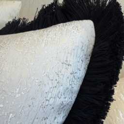 White Cushion Cover With Black Fringe Luxury Sofa Bed Decor Handmade in Uk, All Sizes Available - Blake - thumbnail 2