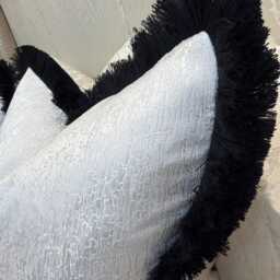 White Cushion Cover With Black Fringe Luxury Sofa Bed Decor Handmade in Uk, All Sizes Available - Blake - thumbnail 3
