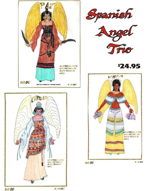 PDF Digital Download, Original Doll Design, Cloth Doll Pattern Bundle - 3 Spanish Angels
