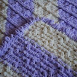 Hand Crochet Striped Baby Blanket Lilac & Ivory Plaid Rug - thumbnail 3