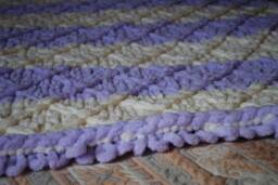 Hand Crochet Striped Baby Blanket Lilac & Ivory Plaid Rug - thumbnail 1