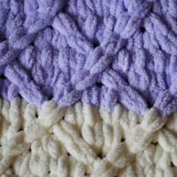 Hand Crochet Striped Baby Blanket Lilac & Ivory Plaid Rug - thumbnail 4