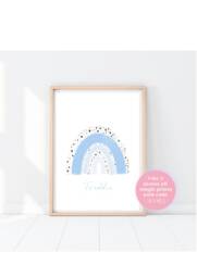 Personalised Rainbow Bedroom Print A4 - Customisable Nursery Kids Room Girls Room Baby Gift Blue Theme - thumbnail 1