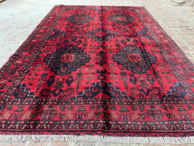 6x9 Afghan Bukhara Wool Rug - Large Handwoven Tribal Oriental Carpet Classic Geometric Area For Living Room, Bedroom Or Office - image 1