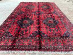 6x9 Afghan Bukhara Wool Rug - Large Handwoven Tribal Oriental Carpet Classic Geometric Area For Living Room, Bedroom Or Office - thumbnail 1