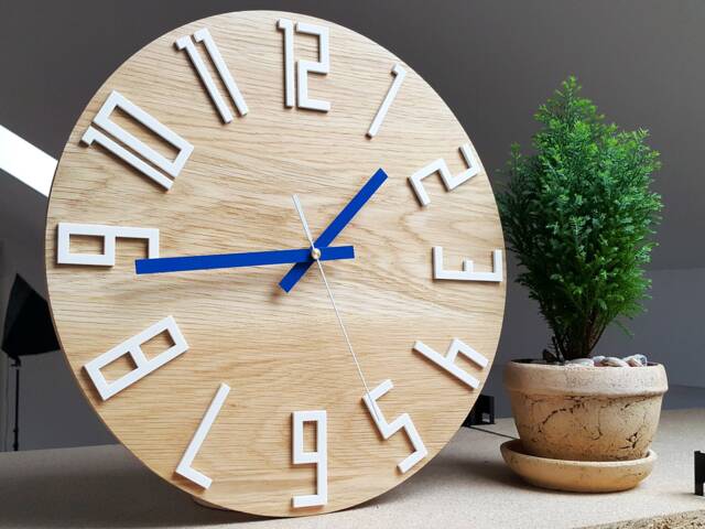 Unique Wall Clock, Gift Unusual Modern Wood Abstract Style, Industrial Decor, Slim_Wood_Navy_Blue - image 1