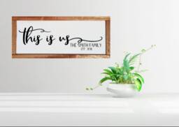 This Is Us Family Name Sign, Last Farmhouse Decor, Table Wooden Housewarming Gift, Wall Art - thumbnail 1