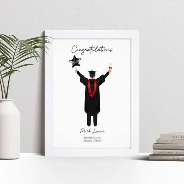 Personalised Male Graduation Portrait Print, Uni Leaving Gift, Custom Wall Art - image 1