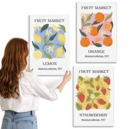 Canvas Wall Art Set Of 3 - Lemons, Oranges & Strawberries, Multicolored Print, Plants Flowers Hanging Piece - thumbnail 2