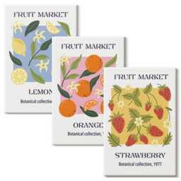 Canvas Wall Art Set Of 3 - Lemons, Oranges & Strawberries, Multicolored Print, Plants Flowers Hanging Piece - thumbnail 1