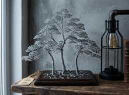 Handmade Steel Wire Bonsai Tree Engraved Zen Garden Decor - thumbnail 1