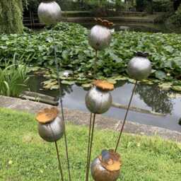 Rusty Metal Garden Poppy Flower Spray Plant Stake Ornament Support Decoration - thumbnail 2
