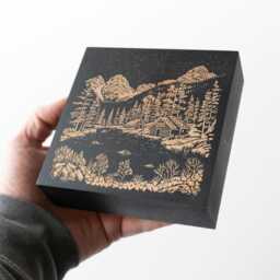 Colorado Maroon Bells Engraved Birch Wood Panel - Linocut Block Print Wall Art, State Illustration, Mountain Folk Art Home Decor Gift - thumbnail 2