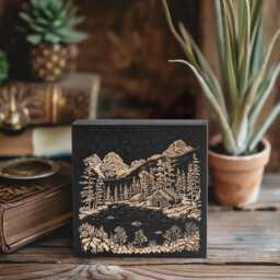 Colorado Maroon Bells Engraved Birch Wood Panel - Linocut Block Print Wall Art, State Illustration, Mountain Folk Art Home Decor Gift - thumbnail 3