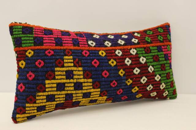 Kilim Pillow Cover, 10x20 Inches 25x50 cm, Turkish Cushion, Art Deco Cover Sofa Pillow, 4Yef-527 - image 1