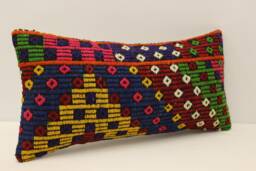 Kilim Pillow Cover, 10x20 Inches 25x50 cm, Turkish Cushion, Art Deco Cover Sofa Pillow, 4Yef-527 - thumbnail 1